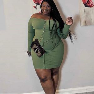 Olive Green Off-the-Shoulder Dress